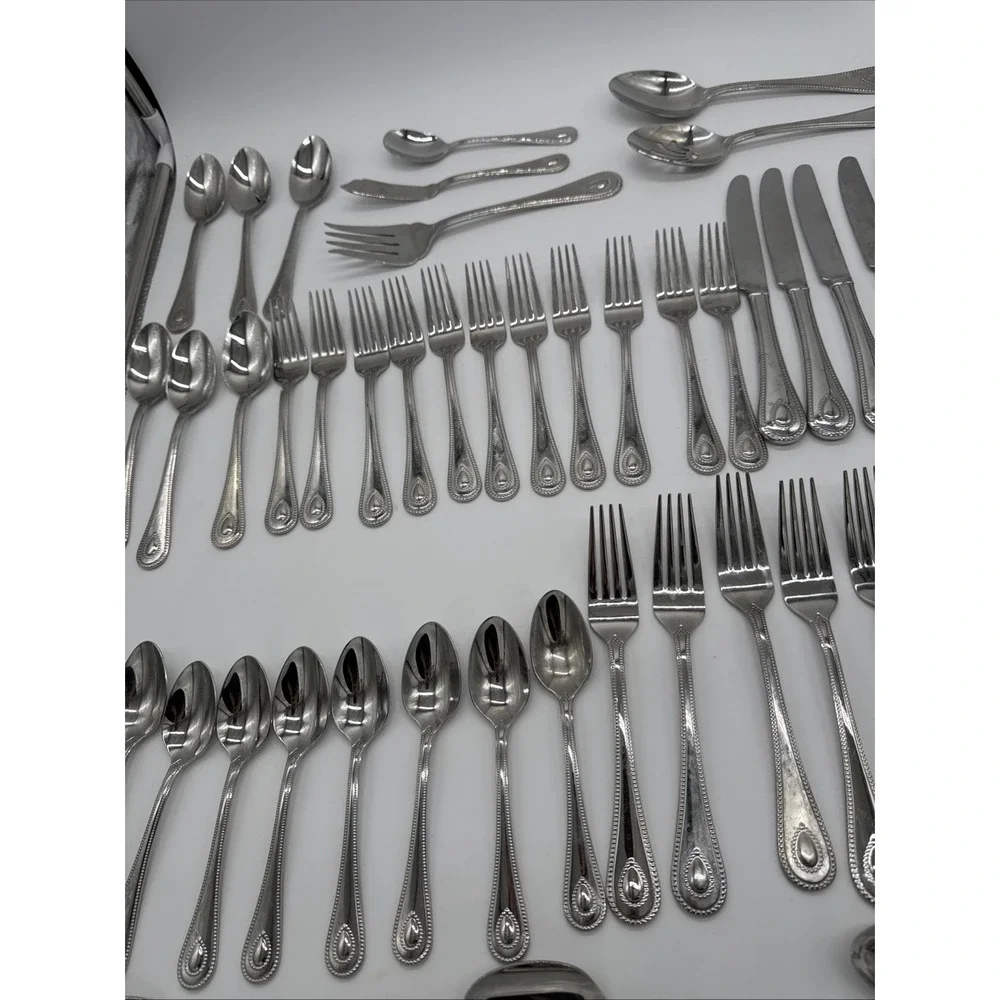 Lenox French Perle Beaded Teardrop‎ 18/10 Vietnam Stainless Steel 60 Pc Set